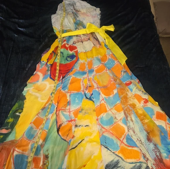 Designer One-Shoulder Maxi Dress – Abstract Print w/ Yellow Sash Alice + Olivia - Picture 3 of 5
